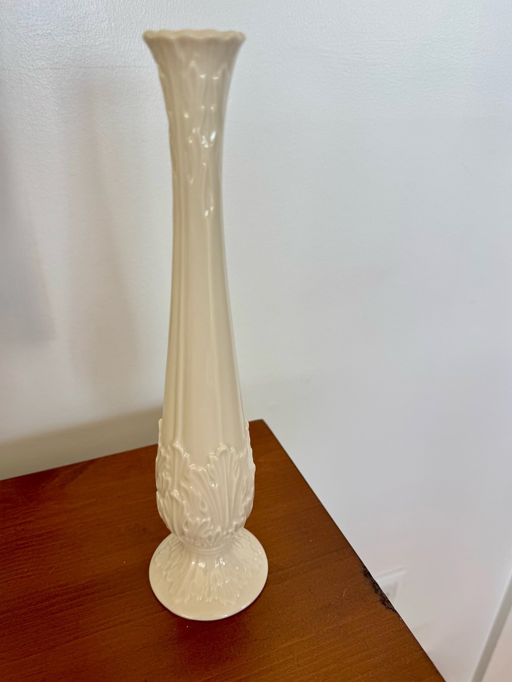 Lenox Cream Tall Bud Vase with Leaf Relief